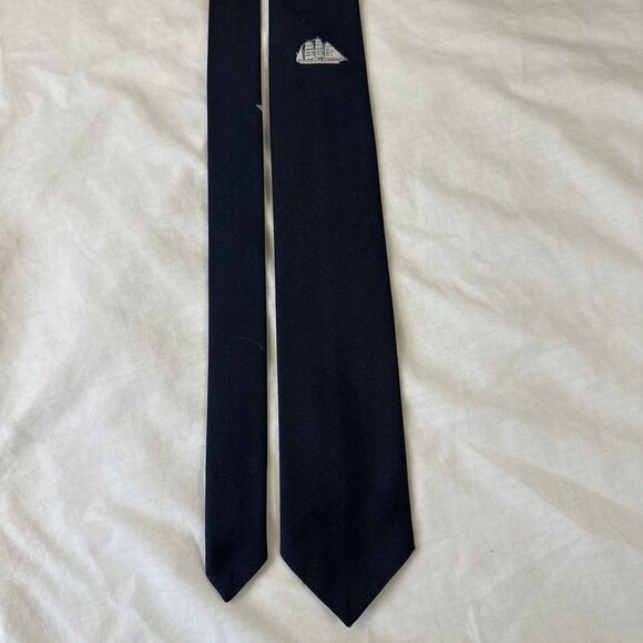 Reine Seide Italy Men's Dark Blue With Sailing Ship 100% Silk Tie Nautical 2.75” - Picture 5 of 8